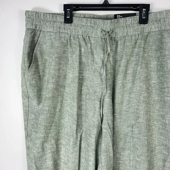 Jones New York Women 1X Crop Ankle Pants Linen Blend green White Cuffed elastic - Picture 2 of 9